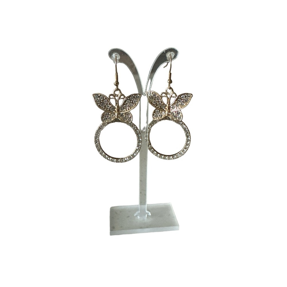 Rhinestones Golden Butterfly Fashion Earrings NEW!